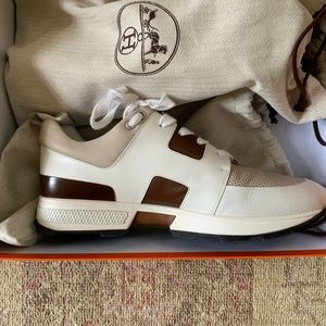 HERMES leather color block pattern sneakers